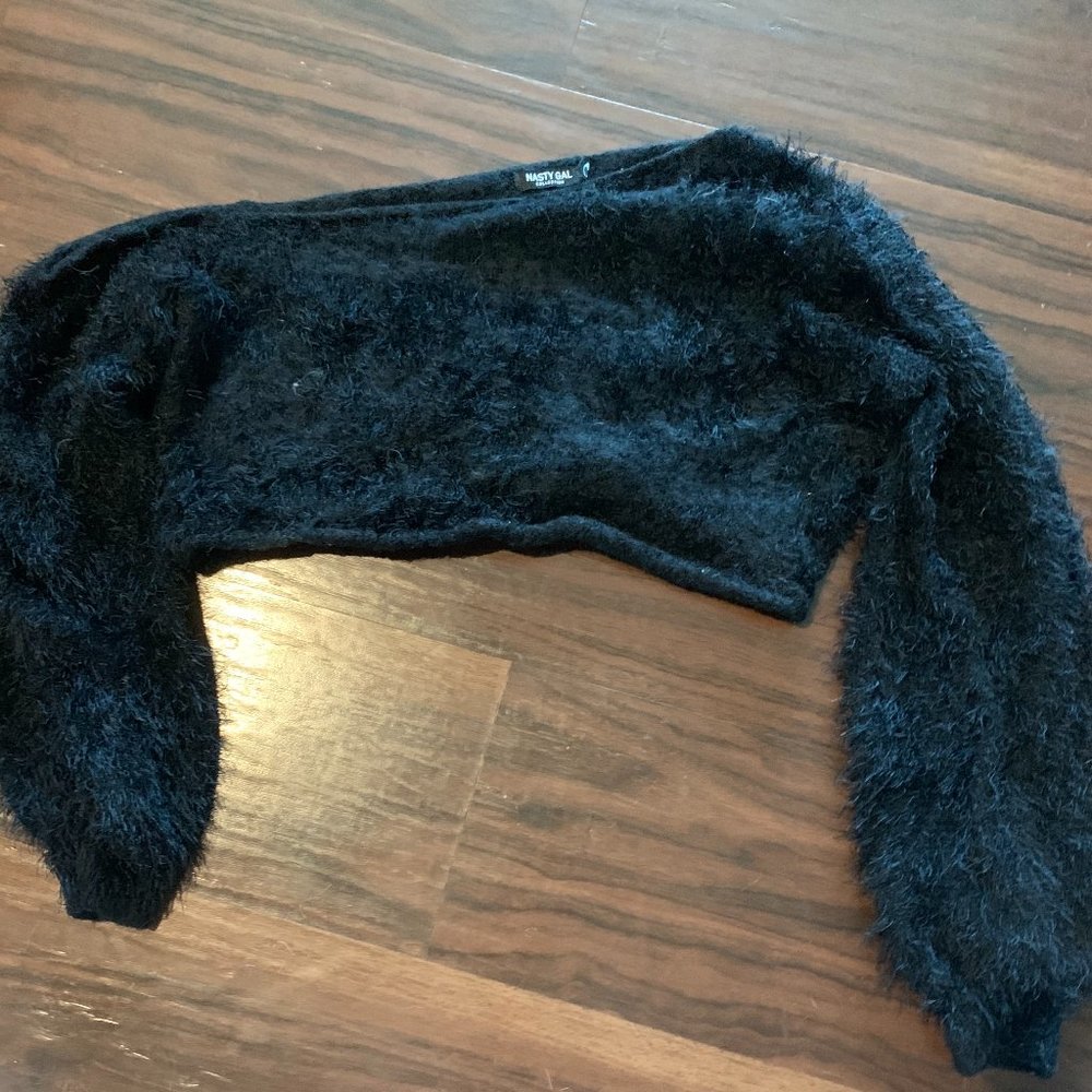 Fluffy Off-Shoulder Cropped Sweater